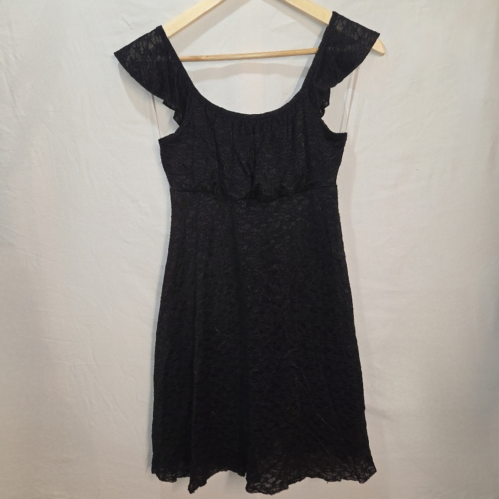 Whimsigoth Babydoll Mini Dress Lace Flattering Empire Waist Ruffle Sleeve Sz L